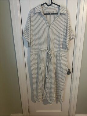 a new day Striped Button-Front Drawstring Dress